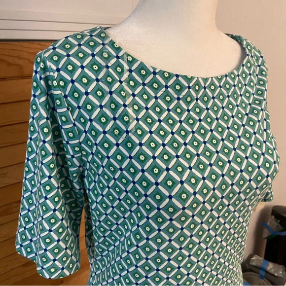 Croft & Barrow Stretch Fit & Flare Dress Size M Teal White Boatneck Stretch Work - Picture 10 of 10
